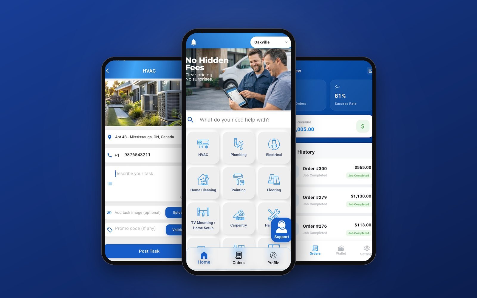 Fixonto customer and Pro app screens