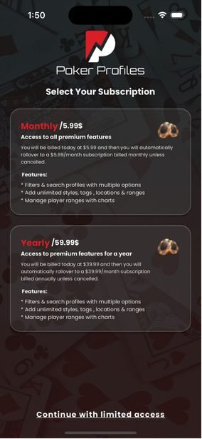 Poker Profiles screen 2